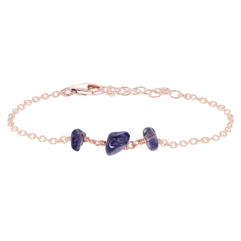 Beaded Chain Bracelet - Iolite - 14K Rose Gold Fill - Luna Tide Handmade Jewellery