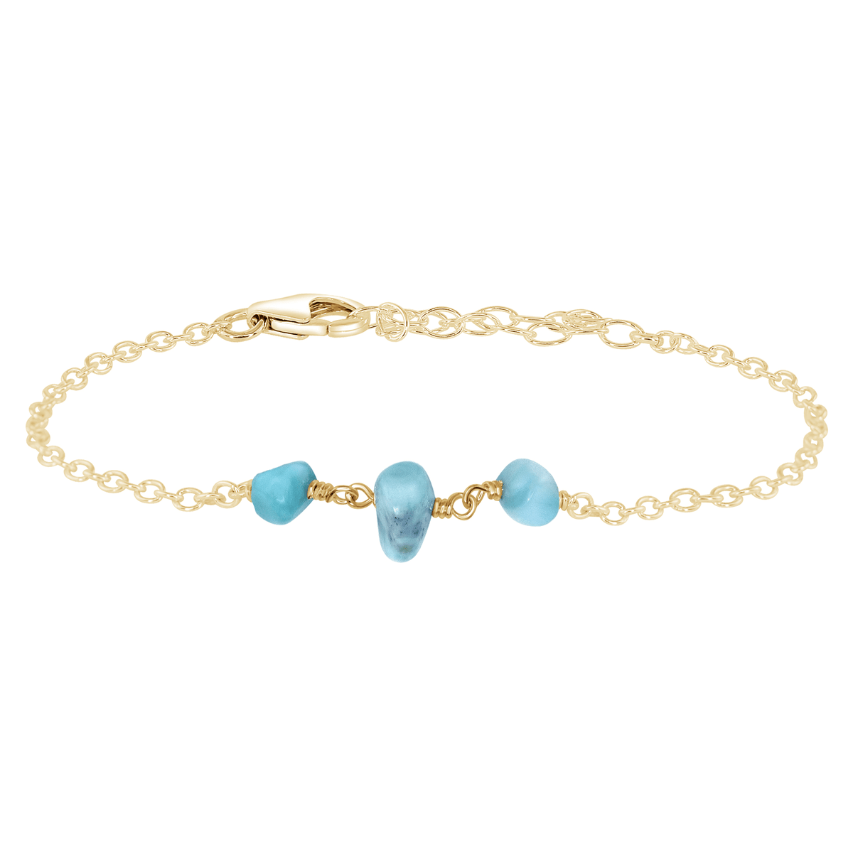 Beaded Chain Bracelet - Larimar - 14K Gold Fill - Luna Tide Handmade Jewellery