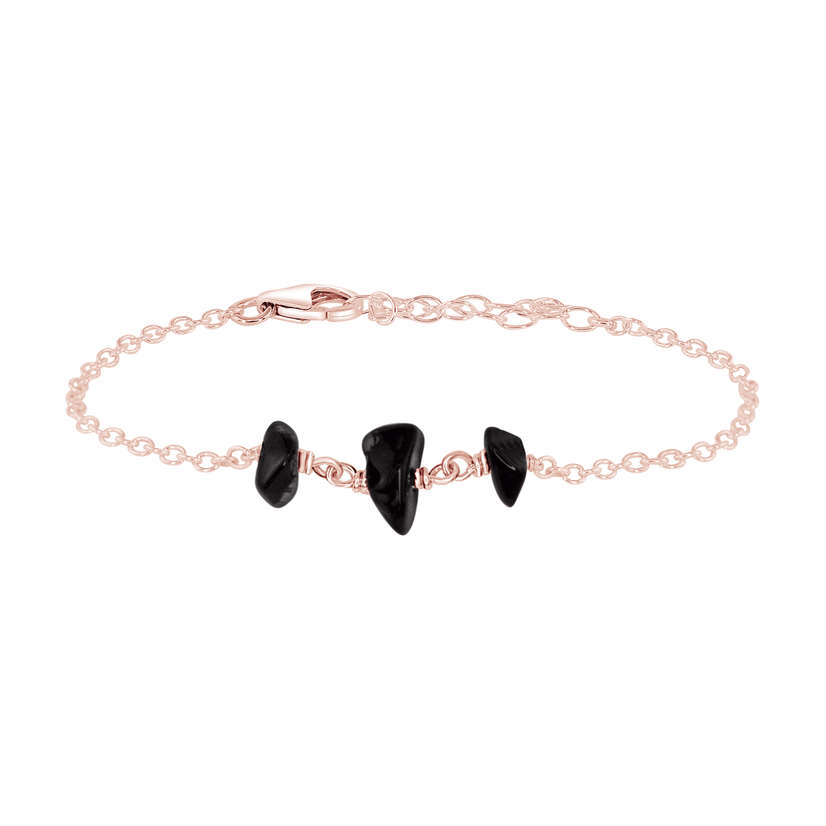 Beaded Chain Bracelet - Obsidian - 14K Rose Gold Fill - Luna Tide Handmade Jewellery