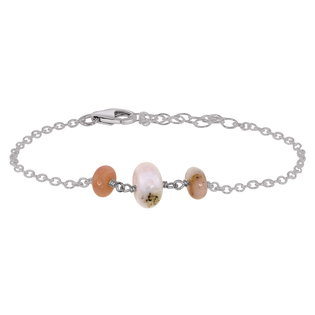 Beaded Chain Bracelet - Pink Peruvian Opal - Stainless Steel - Luna Tide Handmade Jewellery