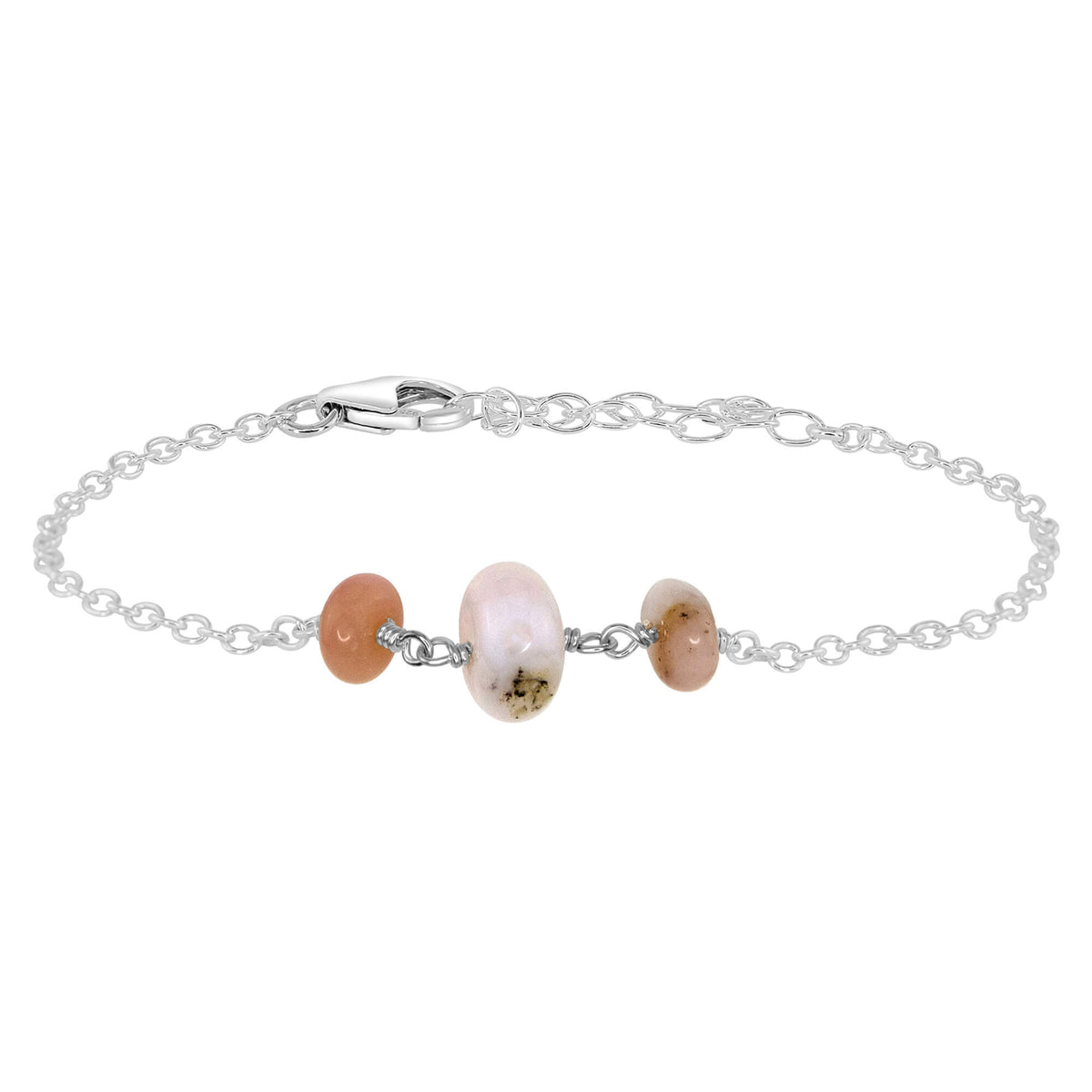 Beaded Chain Bracelet - Pink Peruvian Opal - Sterling Silver - Luna Tide Handmade Jewellery