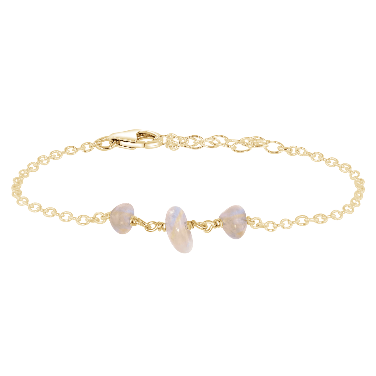 Beaded Chain Bracelet - Rainbow Moonstone - 14K Gold Fill - Luna Tide Handmade Jewellery