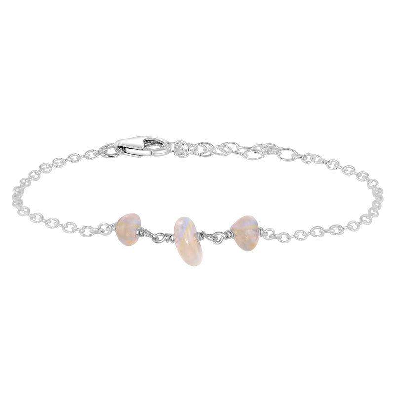 Beaded Chain Bracelet - Rainbow Moonstone - Sterling Silver - Luna Tide Handmade Jewellery
