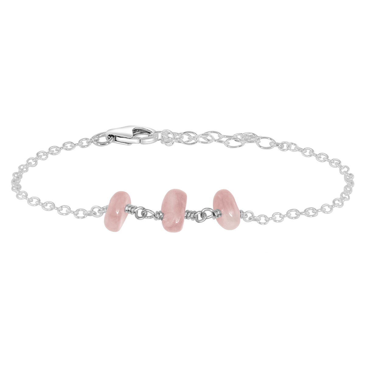 Beaded Chain Bracelet - Rose Quartz - Sterling Silver - Luna Tide Handmade Jewellery