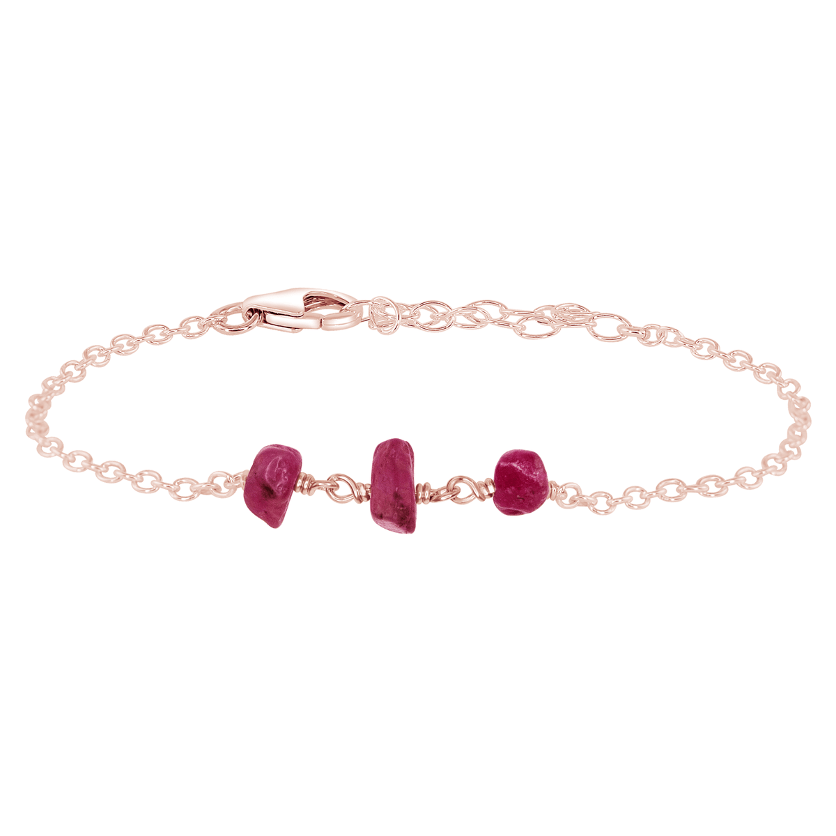Beaded Chain Bracelet - Ruby - 14K Rose Gold Fill - Luna Tide Handmade Jewellery