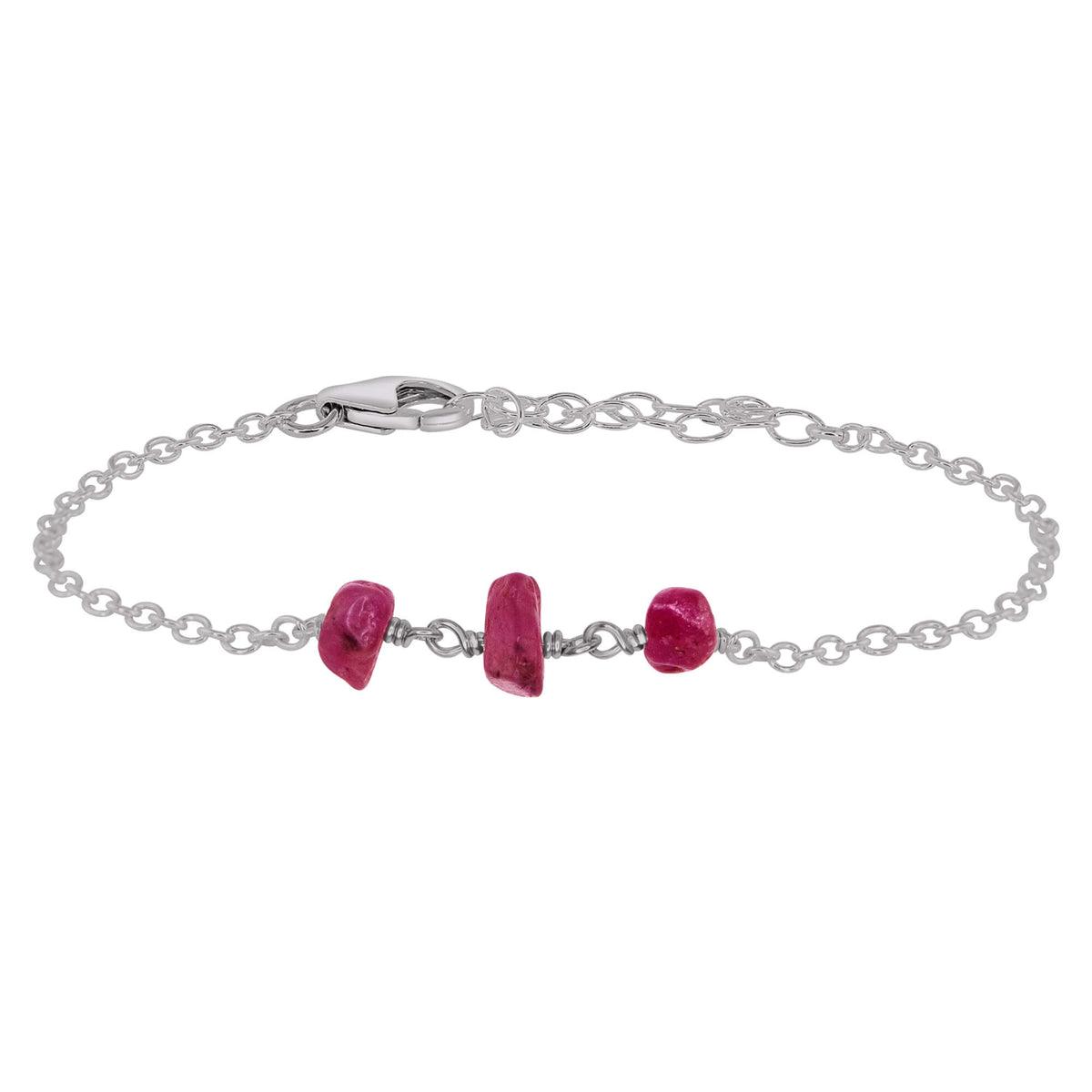 Beaded Chain Bracelet - Ruby - Stainless Steel - Luna Tide Handmade Jewellery
