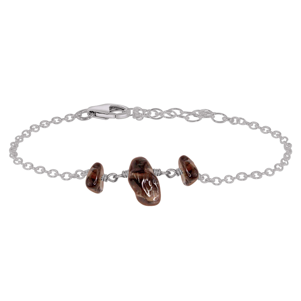 Beaded Chain Bracelet - Smoky Quartz - Stainless Steel - Luna Tide Handmade Jewellery