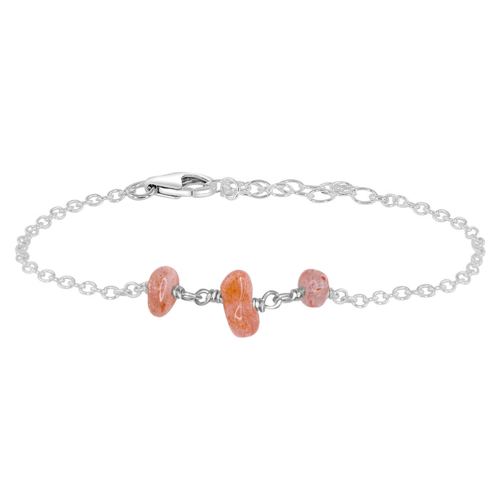Beaded Chain Bracelet - Sunstone - Sterling Silver - Luna Tide Handmade Jewellery