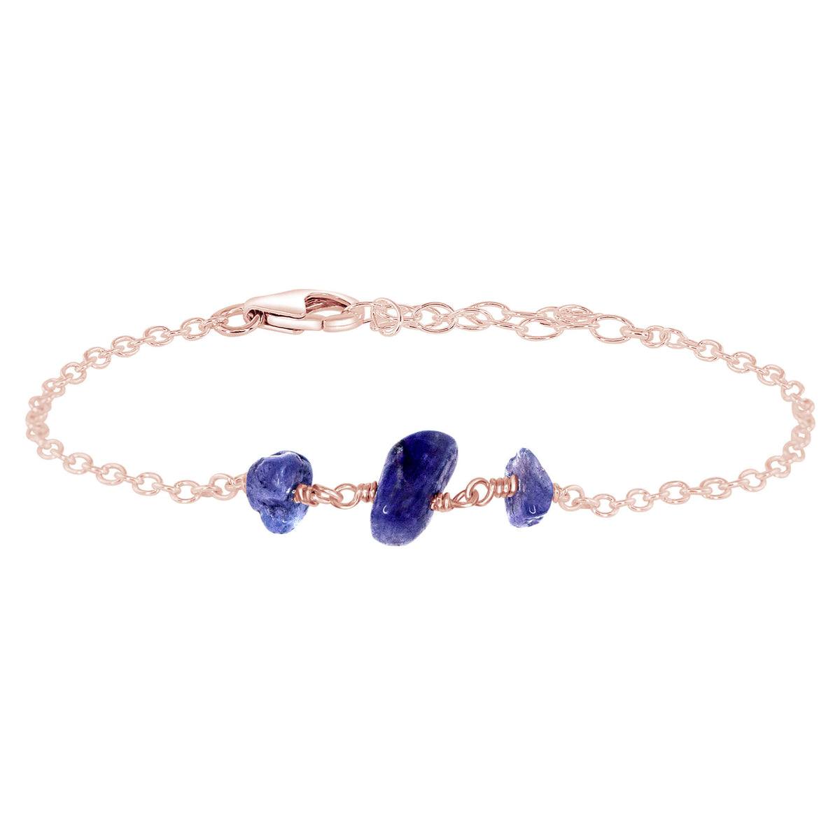 Beaded Chain Bracelet - Tanzanite - 14K Rose Gold Fill - Luna Tide Handmade Jewellery