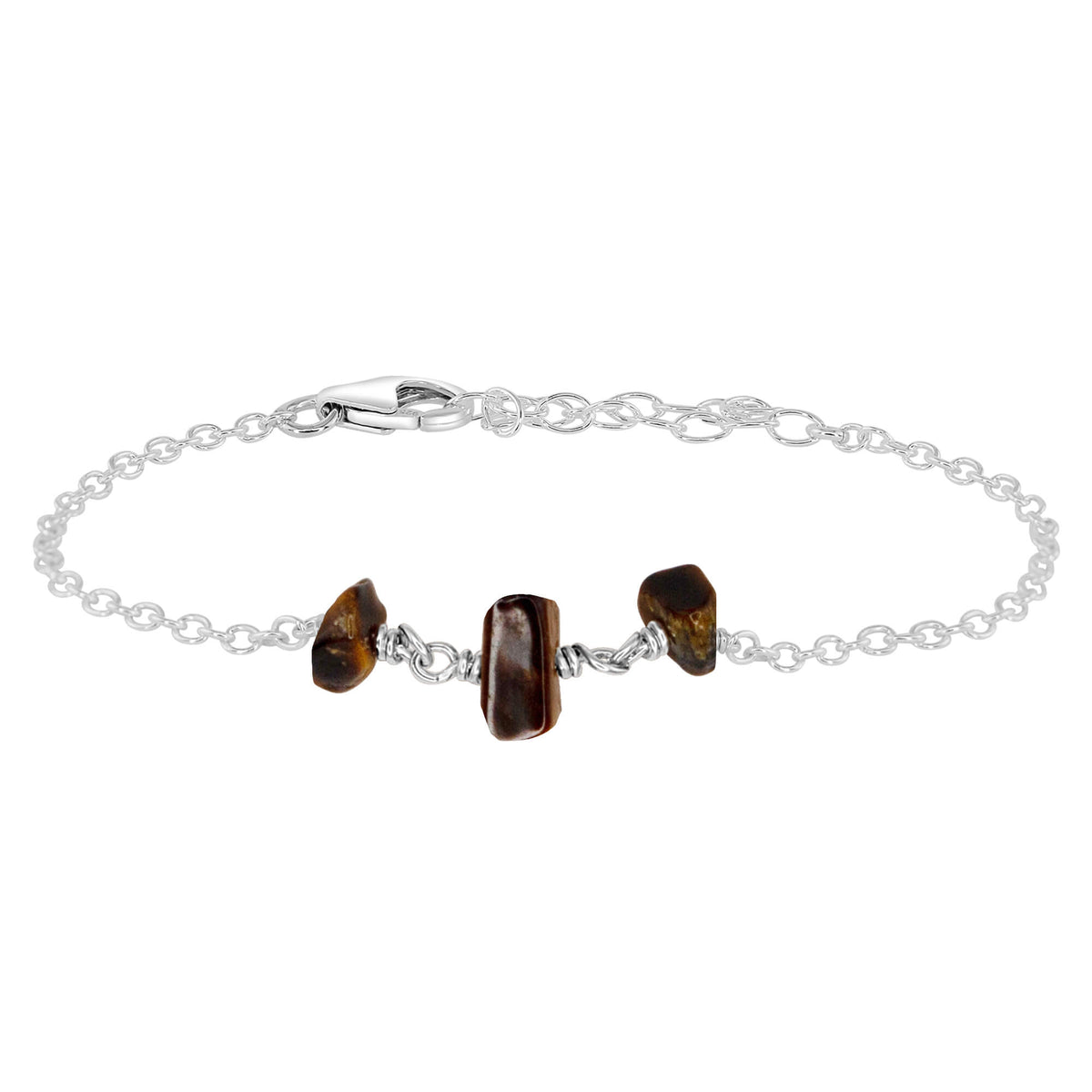 Beaded Chain Bracelet - Tigers Eye - Sterling Silver - Luna Tide Handmade Jewellery