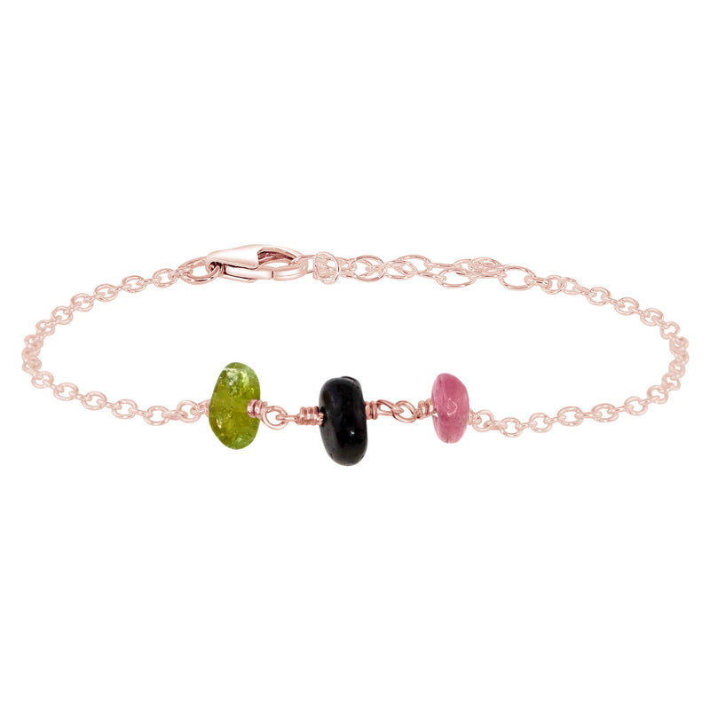 Beaded Chain Bracelet - Tourmaline - 14K Rose Gold Fill - Luna Tide Handmade Jewellery