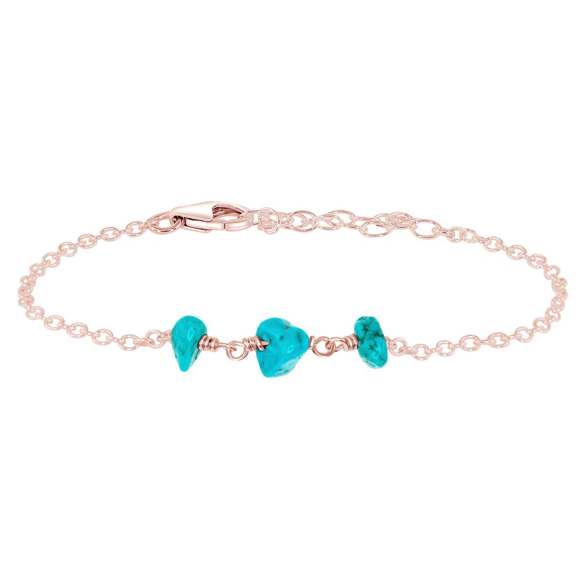 Beaded Chain Bracelet - Turquoise - 14K Rose Gold Fill - Luna Tide Handmade Jewellery