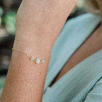 Beaded Chain Bracelet - White Moonstone - 14K Gold Fill - Luna Tide Handmade Jewellery