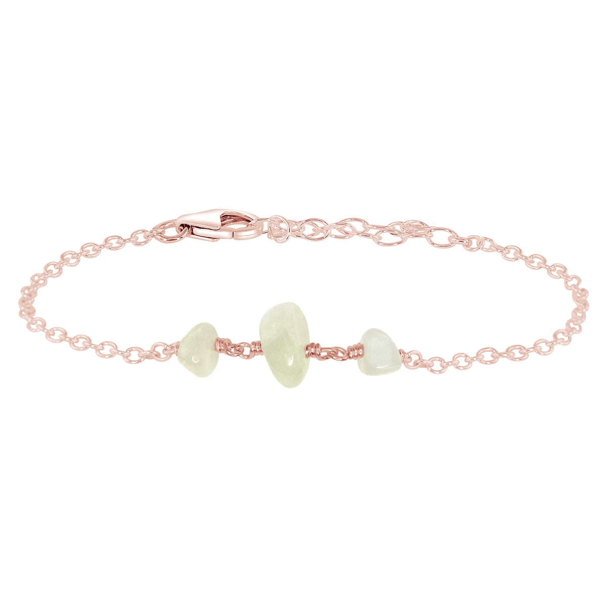 Beaded Chain Bracelet - White Moonstone - 14K Rose Gold Fill - Luna Tide Handmade Jewellery