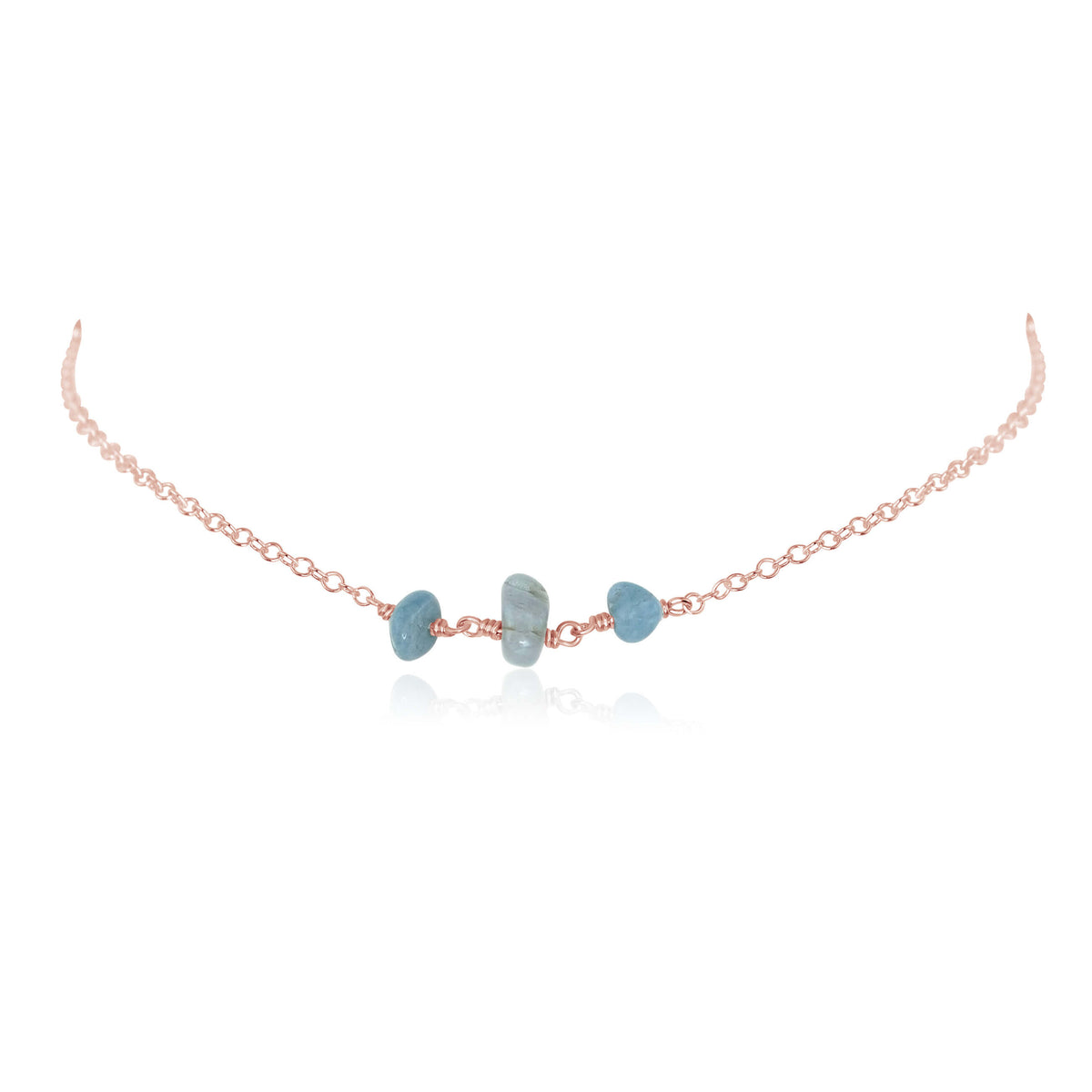 Beaded Chain Choker - Aquamarine - 14K Rose Gold Fill - Luna Tide Handmade Jewellery