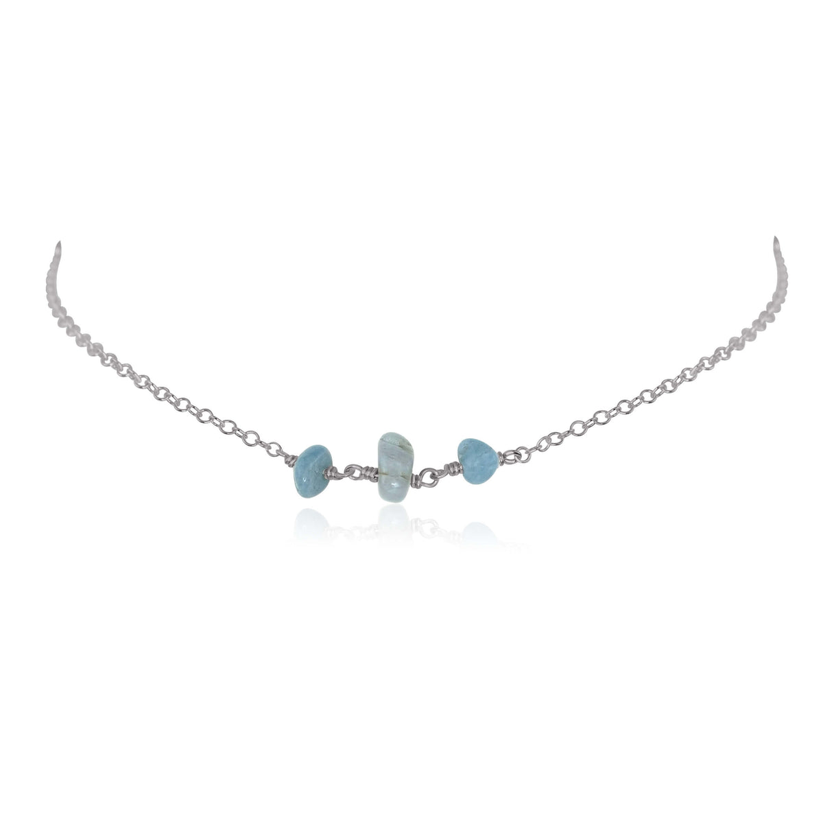 Beaded Chain Choker - Aquamarine - Stainless Steel - Luna Tide Handmade Jewellery