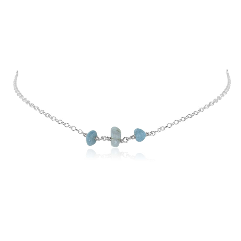 Beaded Chain Choker - Aquamarine - Sterling Silver - Luna Tide Handmade Jewellery