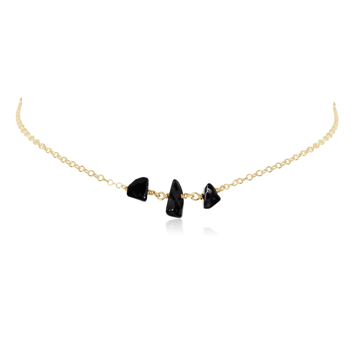 Beaded Chain Choker - Black Onyx - 14K Gold Fill - Luna Tide Handmade Jewellery