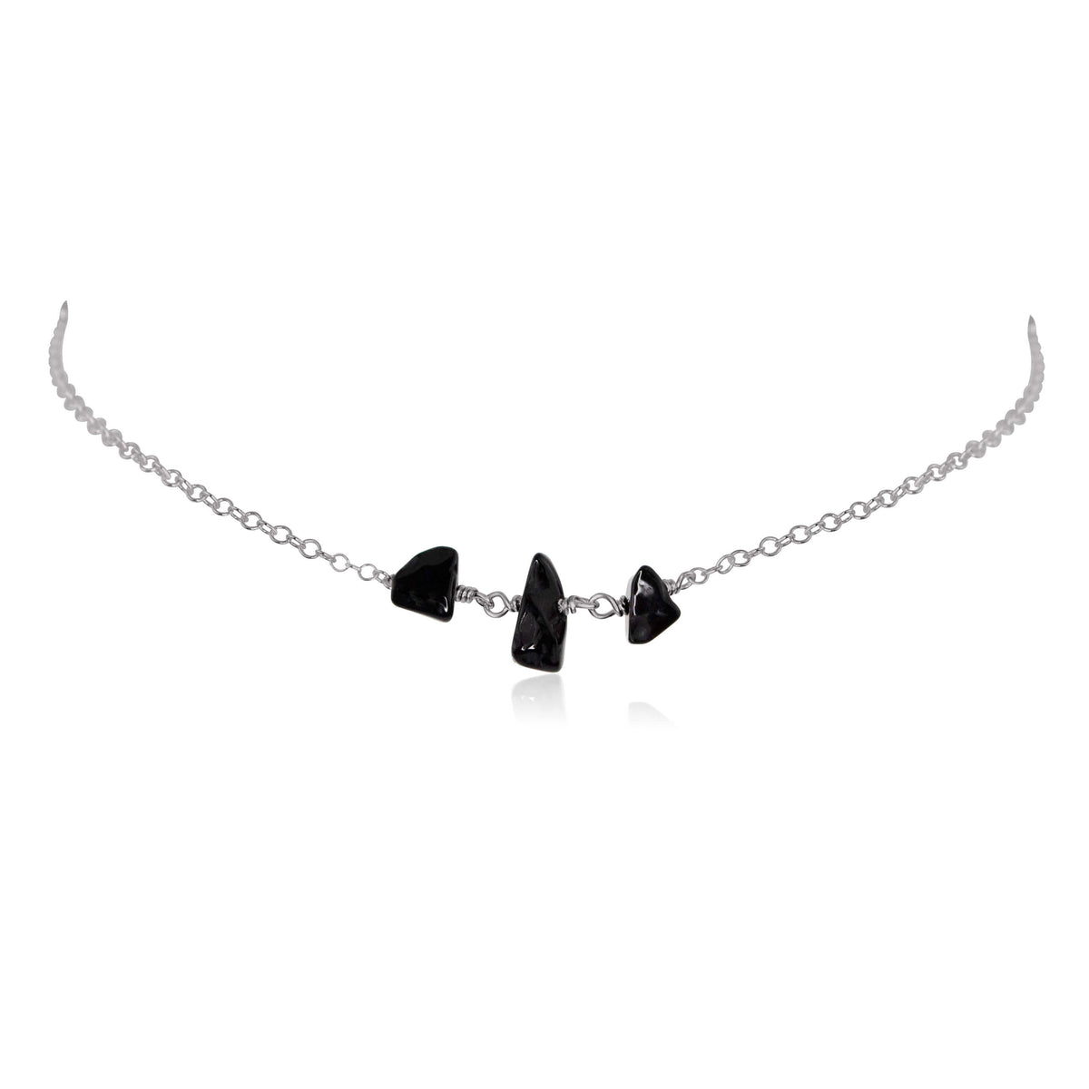 Beaded Chain Choker - Black Onyx - Stainless Steel - Luna Tide Handmade Jewellery