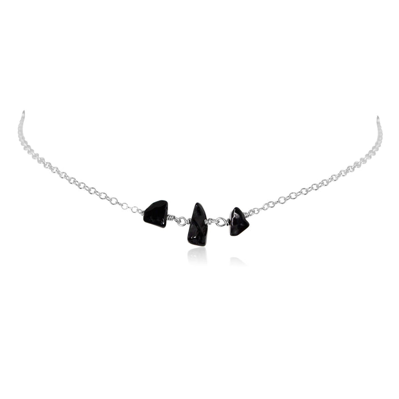 Beaded Chain Choker - Black Onyx - Sterling Silver - Luna Tide Handmade Jewellery