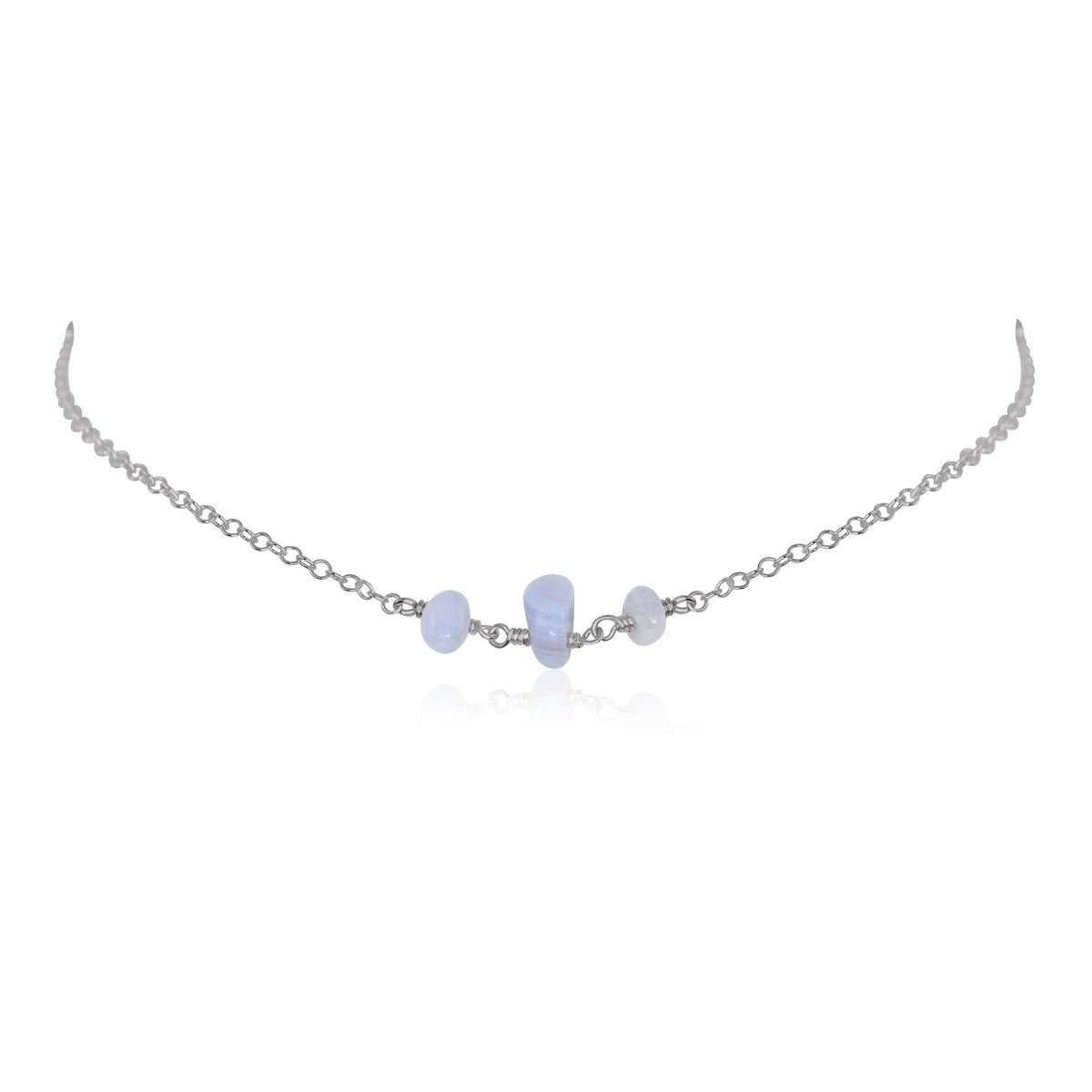 Beaded Chain Choker - Blue Lace Agate - Stainless Steel - Luna Tide Handmade Jewellery