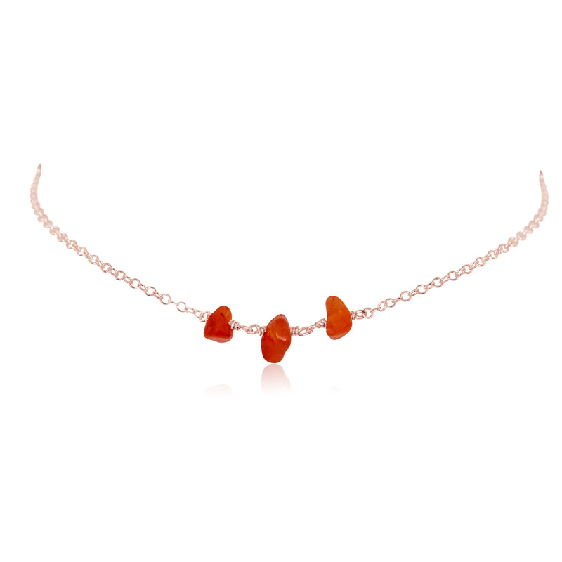 Beaded Chain Choker - Carnelian - 14K Rose Gold Fill - Luna Tide Handmade Jewellery