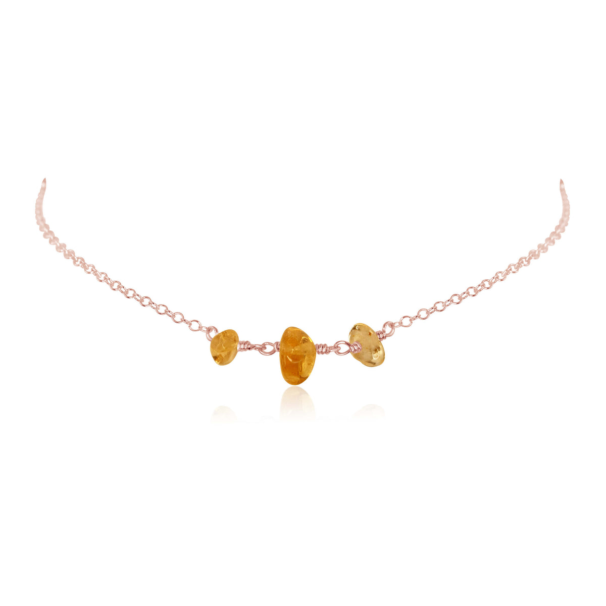 Beaded Chain Choker - Citrine - 14K Rose Gold Fill - Luna Tide Handmade Jewellery