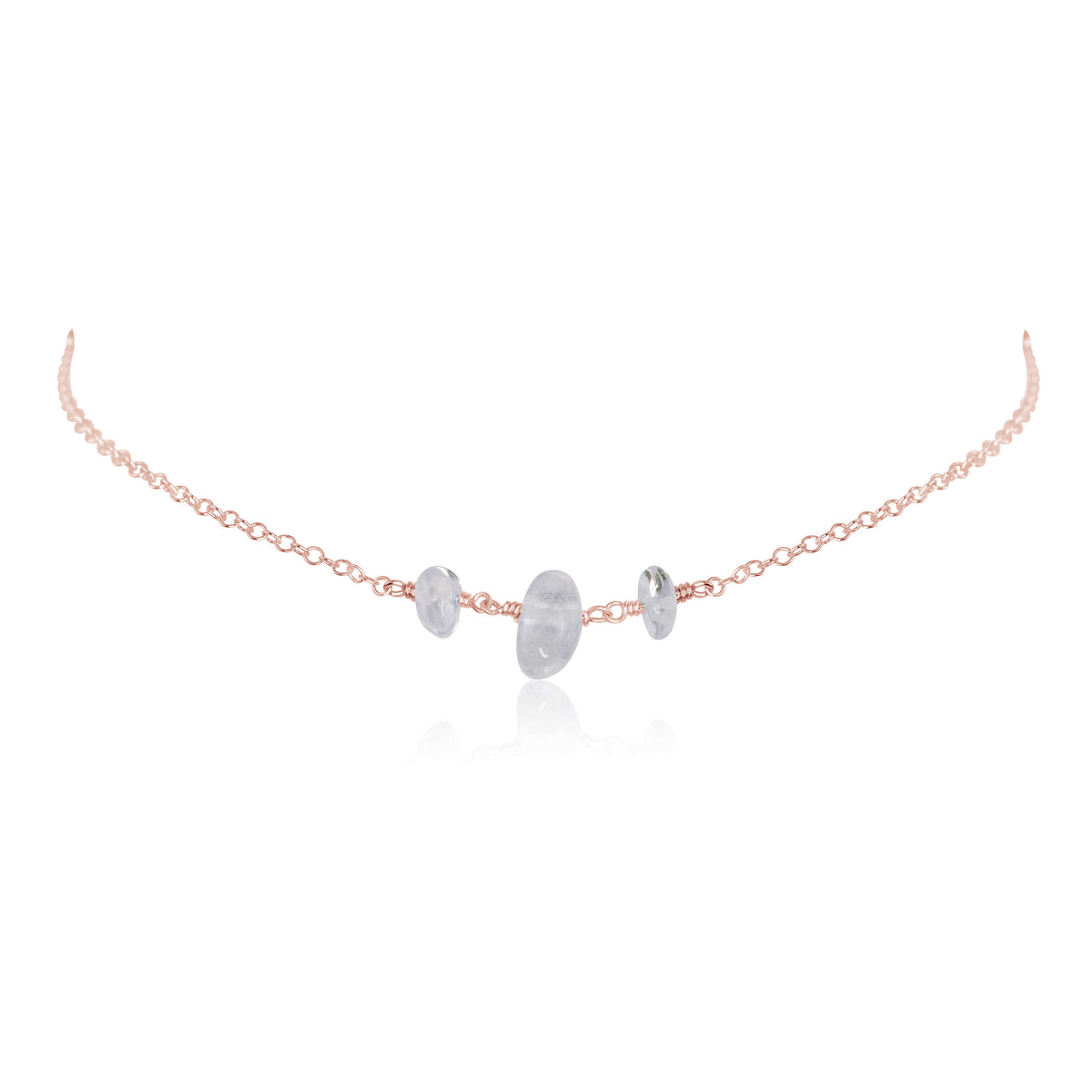 Beaded Chain Choker - Crystal Quartz - 14K Rose Gold Fill - Luna Tide Handmade Jewellery