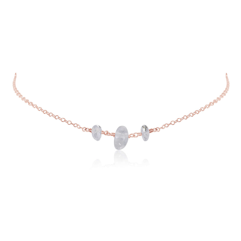 Beaded Chain Choker - Crystal Quartz - 14K Rose Gold Fill - Luna Tide Handmade Jewellery