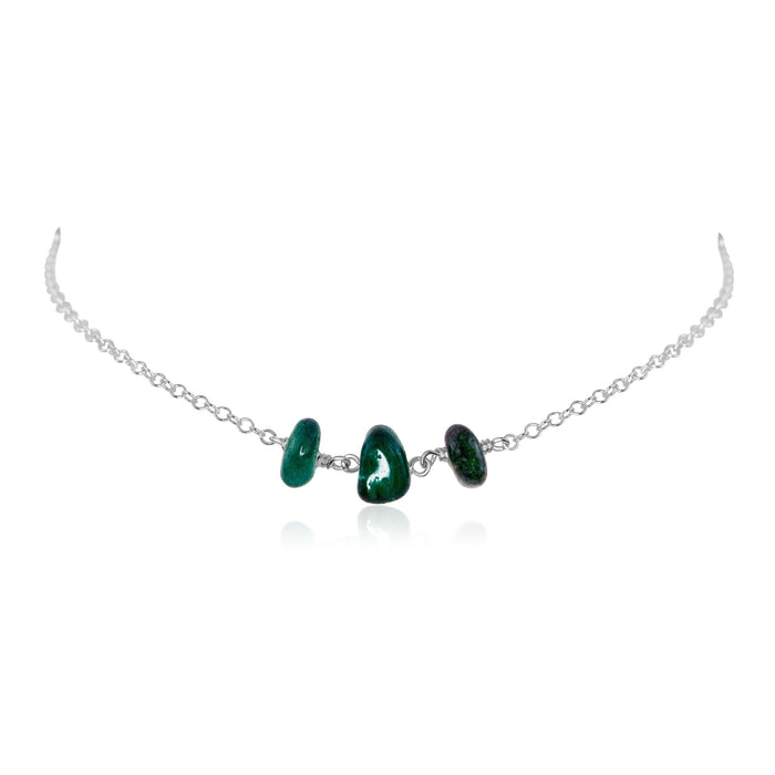 Beaded Chain Choker - Emerald - Sterling Silver - Luna Tide Handmade Jewellery