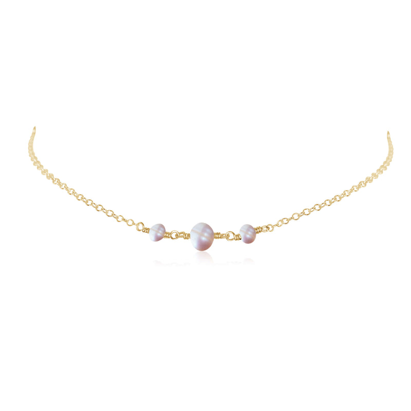 Beaded Chain Choker - Freshwater Pearl - 14K Gold Fill - Luna Tide Handmade Jewellery