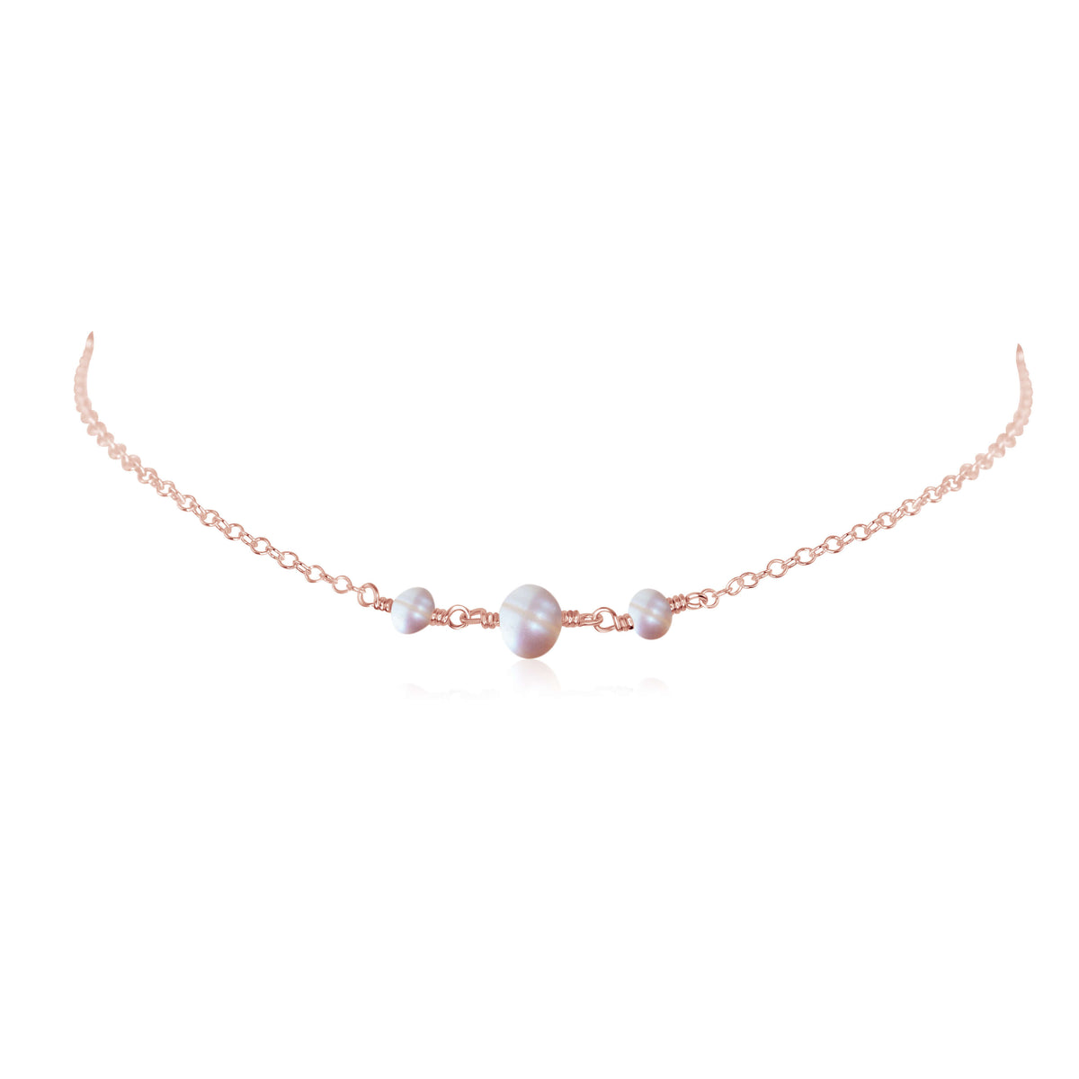 Beaded Chain Choker - Freshwater Pearl - 14K Rose Gold Fill - Luna Tide Handmade Jewellery