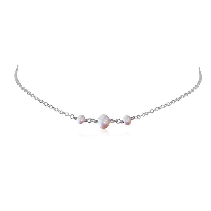 Beaded Chain Choker - Freshwater Pearl - Stainless Steel - Luna Tide Handmade Jewellery