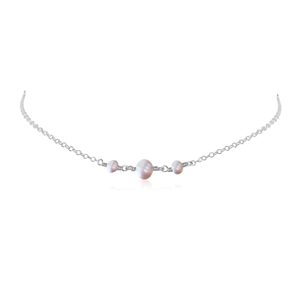 Beaded Chain Choker - Freshwater Pearl - Sterling Silver - Luna Tide Handmade Jewellery