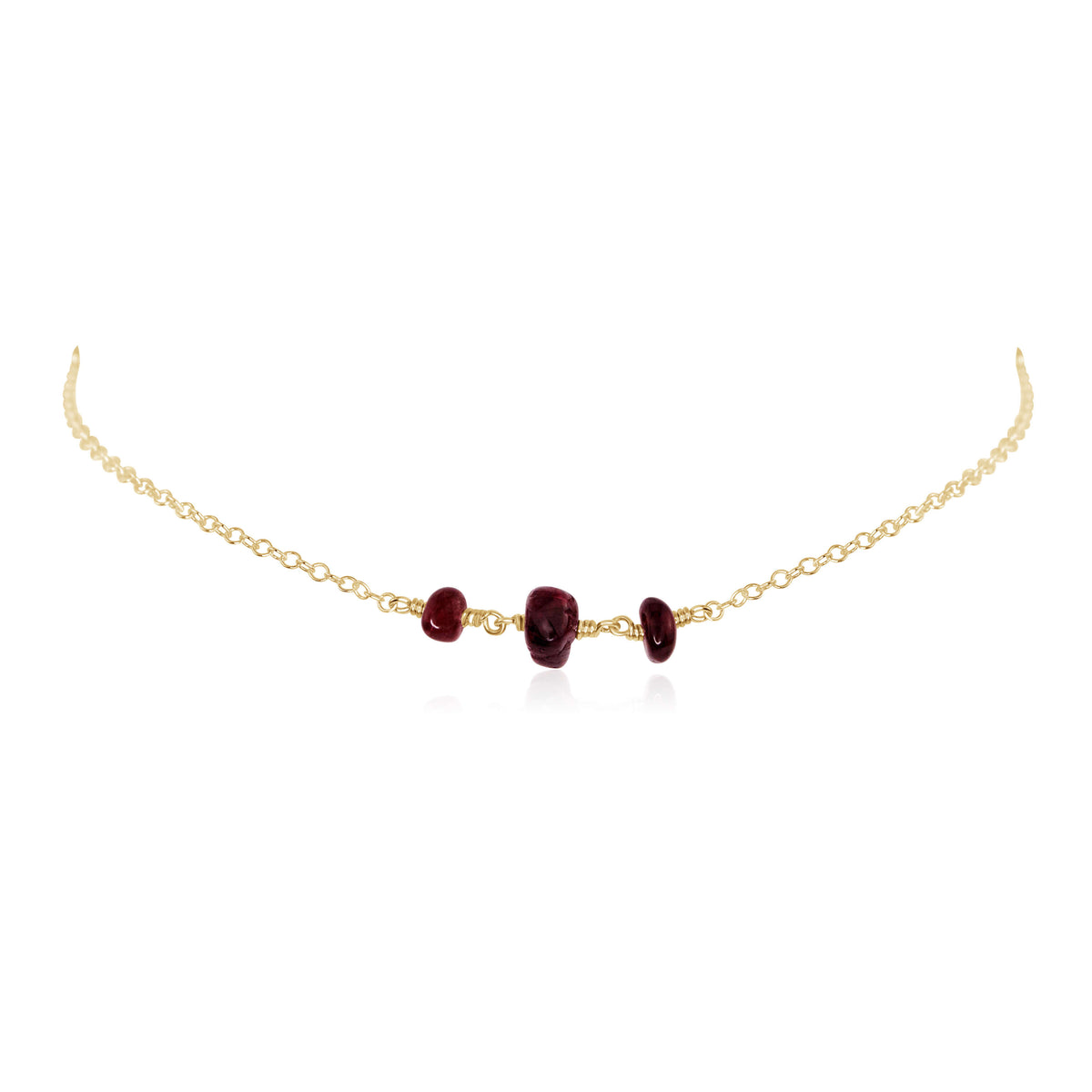 Beaded Chain Choker - Garnet - 14K Gold Fill - Luna Tide Handmade Jewellery