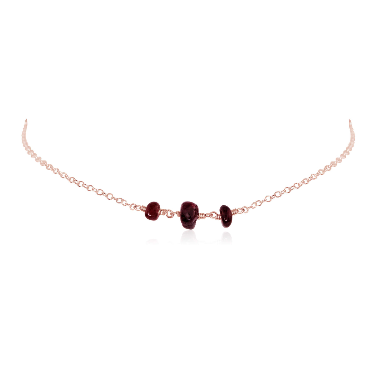 Beaded Chain Choker - Garnet - 14K Rose Gold Fill - Luna Tide Handmade Jewellery