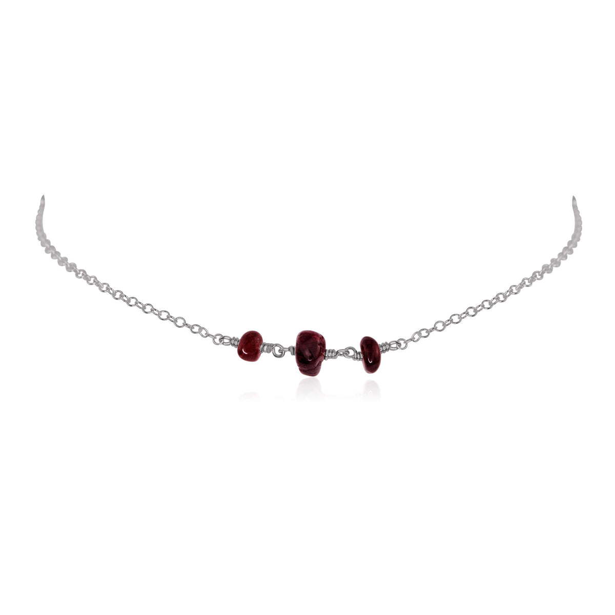 Beaded Chain Choker - Garnet - Stainless Steel - Luna Tide Handmade Jewellery