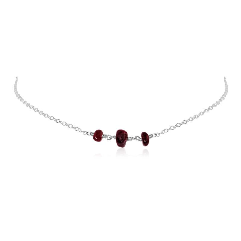 Beaded Chain Choker - Garnet - Sterling Silver - Luna Tide Handmade Jewellery