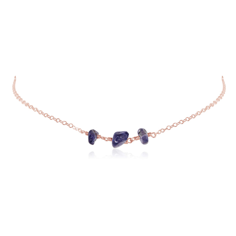 Beaded Chain Choker - Iolite - 14K Rose Gold Fill - Luna Tide Handmade Jewellery
