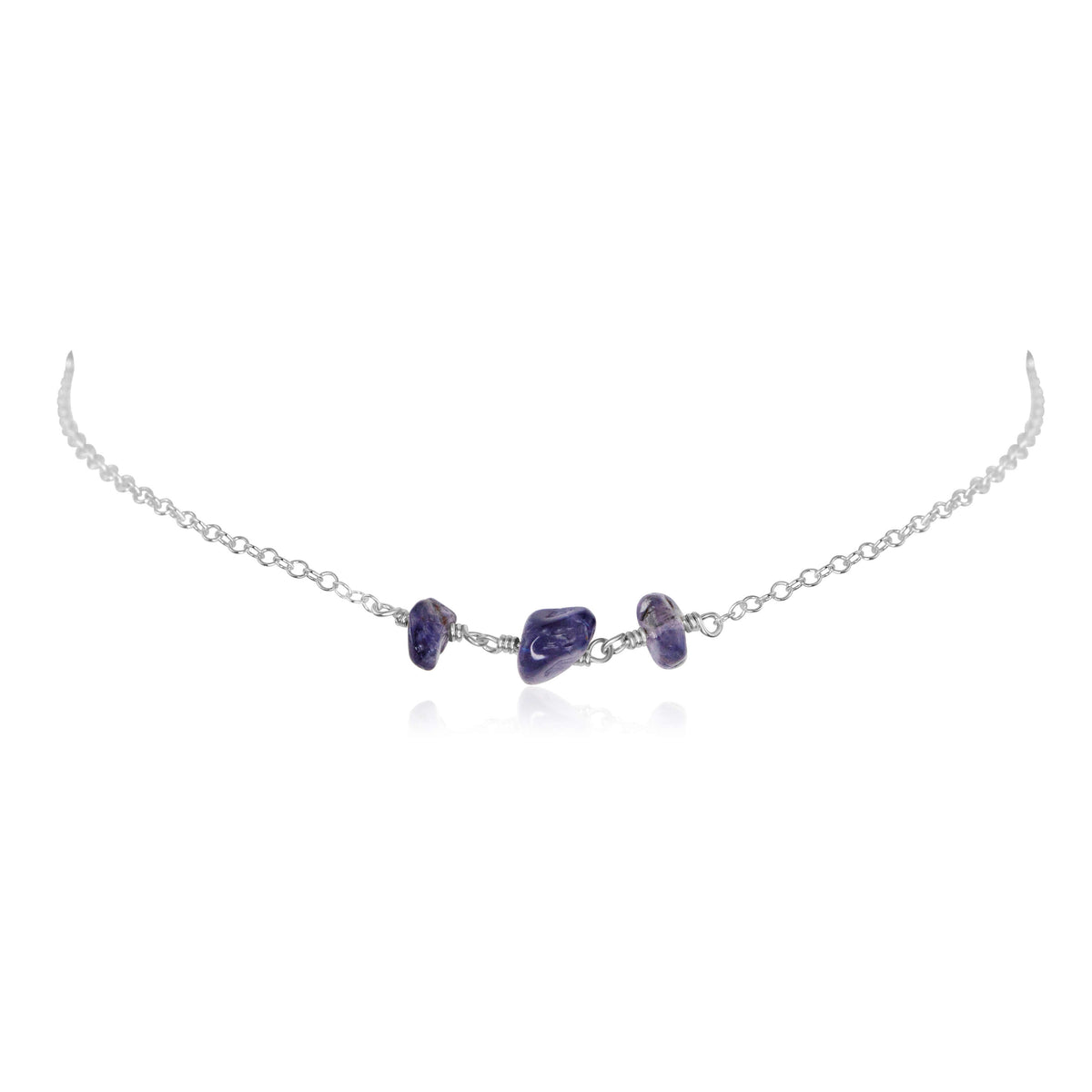 Beaded Chain Choker - Iolite - Sterling Silver - Luna Tide Handmade Jewellery