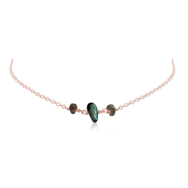 Beaded Chain Choker - Labradorite - 14K Rose Gold Fill - Luna Tide Handmade Jewellery