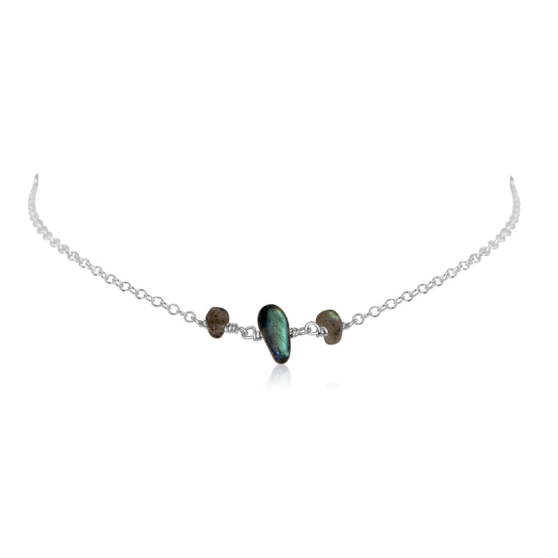 Beaded Chain Choker - Labradorite - Sterling Silver - Luna Tide Handmade Jewellery