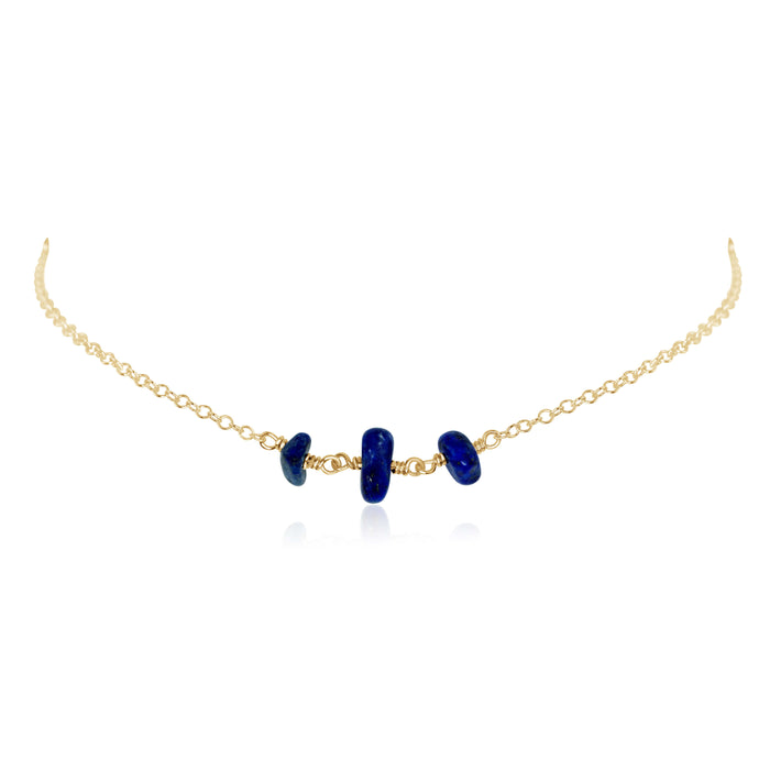 Beaded Chain Choker - Lapis Lazuli - 14K Gold Fill - Luna Tide Handmade Jewellery