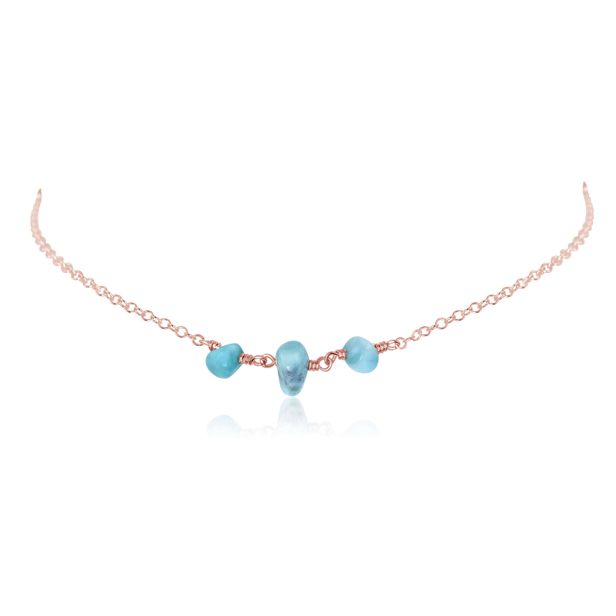 Beaded Chain Choker - Larimar - 14K Rose Gold Fill - Luna Tide Handmade Jewellery