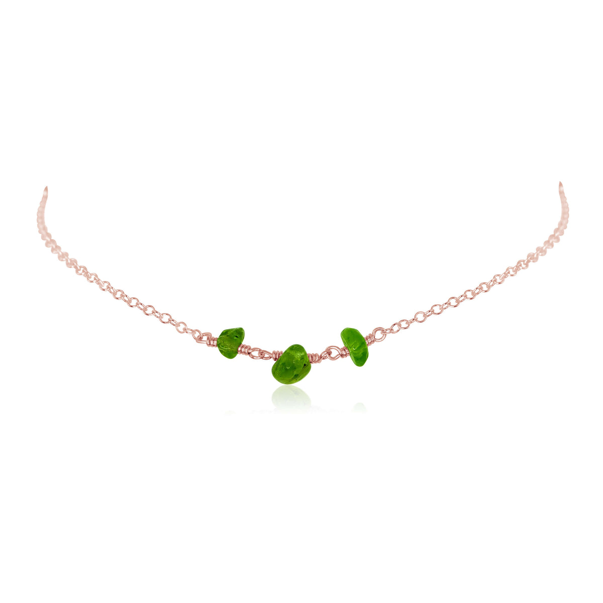 Beaded Chain Choker - Peridot - 14K Rose Gold Fill - Luna Tide Handmade Jewellery