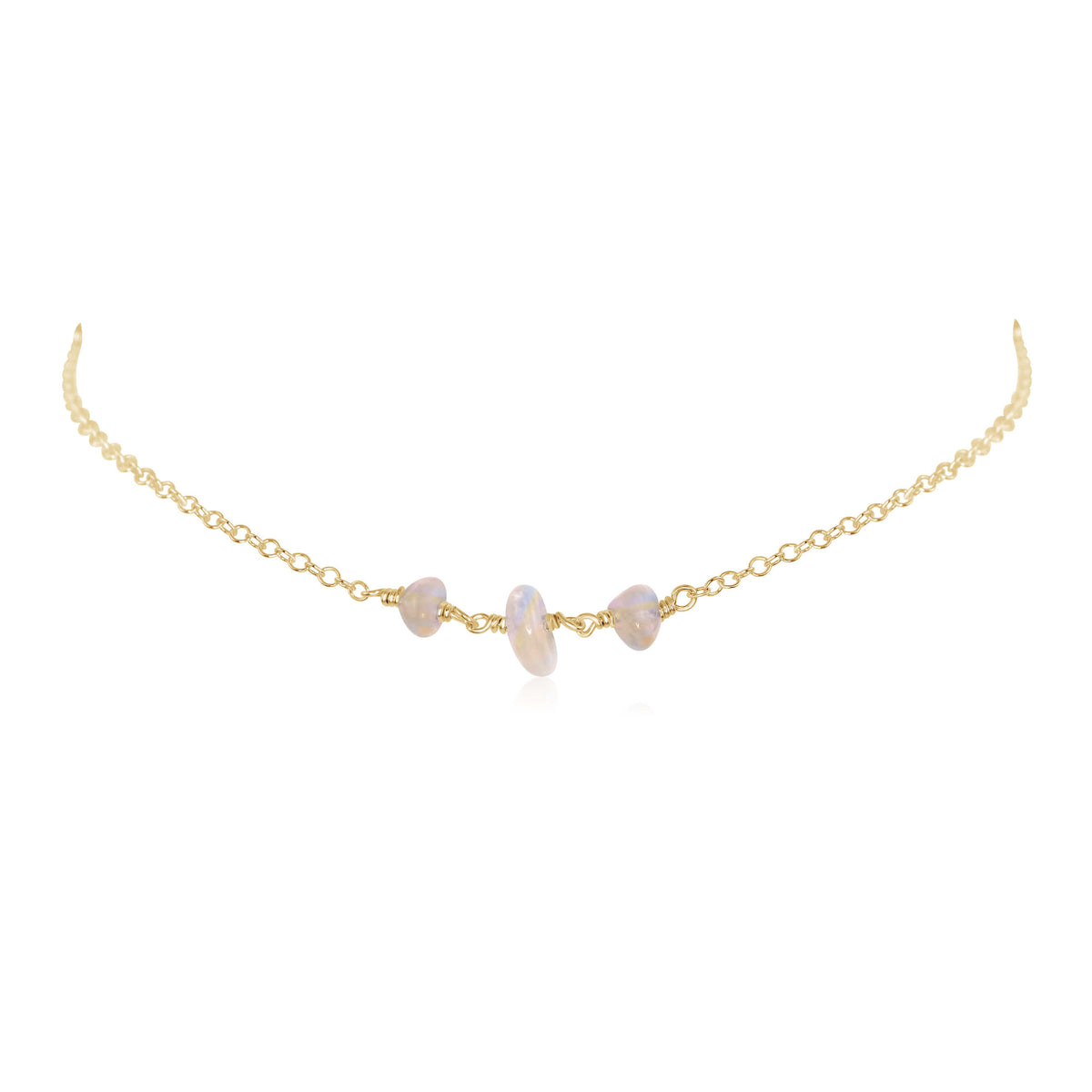 Beaded Chain Choker - Rainbow Moonstone - 14K Gold Fill - Luna Tide Handmade Jewellery