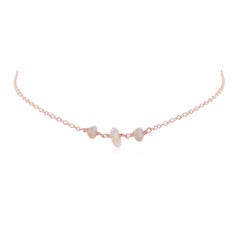 Beaded Chain Choker - Rainbow Moonstone - 14K Rose Gold Fill - Luna Tide Handmade Jewellery