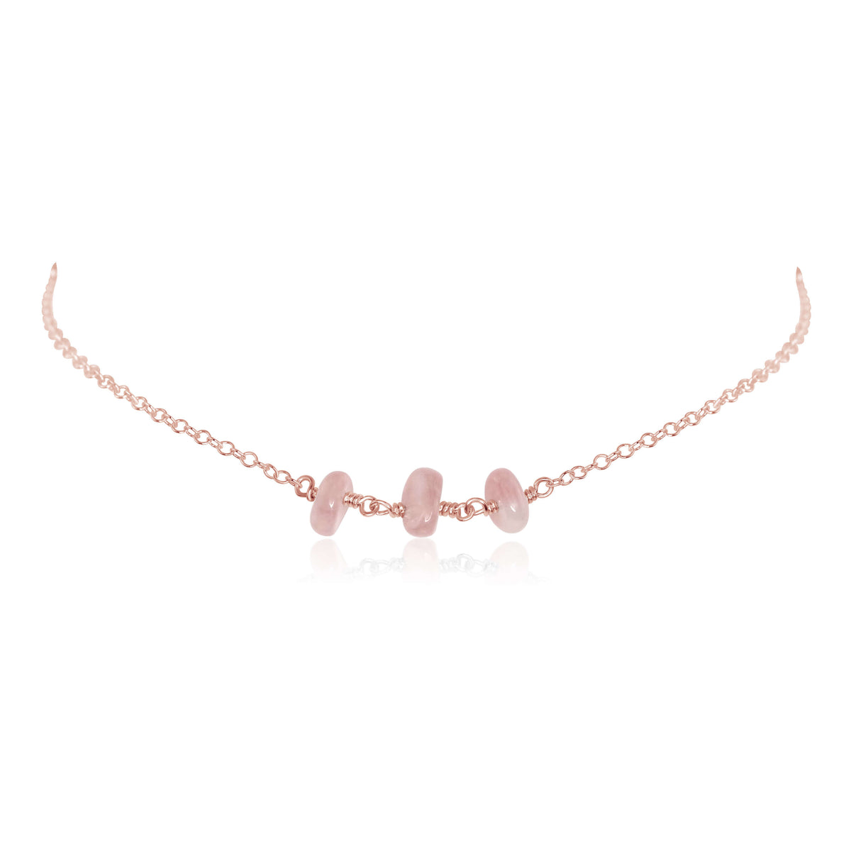Beaded Chain Choker - Rose Quartz - 14K Rose Gold Fill - Luna Tide Handmade Jewellery