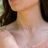 Beaded Chain Choker - Rose Quartz - Sterling Silver - Luna Tide Handmade Jewellery