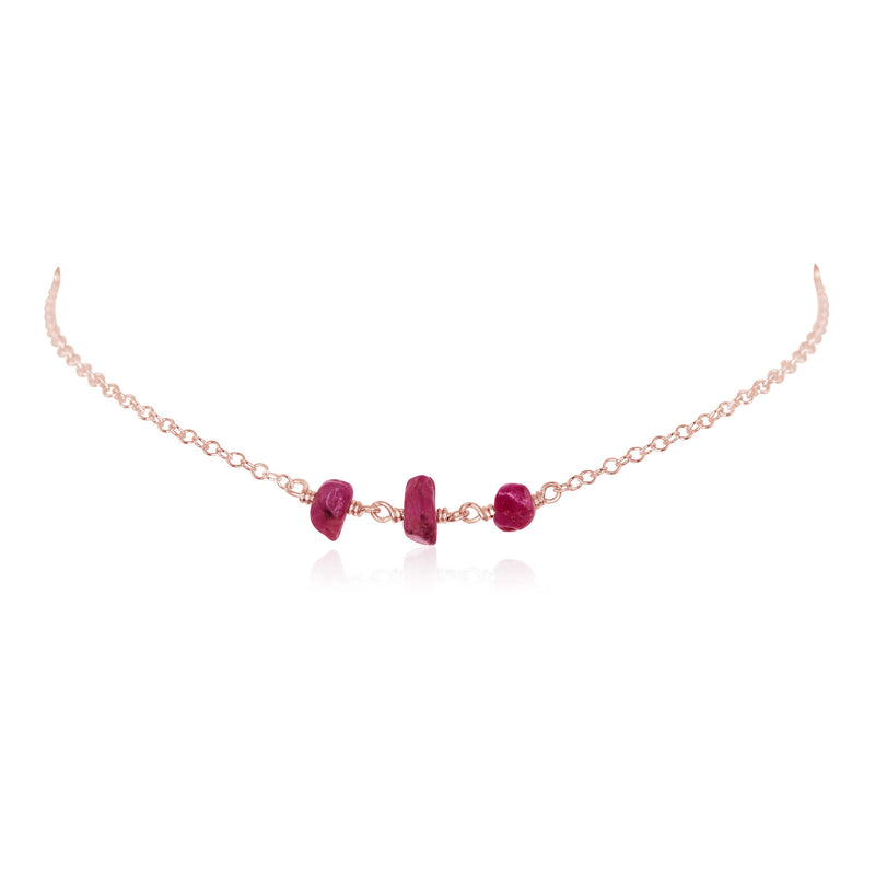 Beaded Chain Choker - Ruby - 14K Rose Gold Fill - Luna Tide Handmade Jewellery